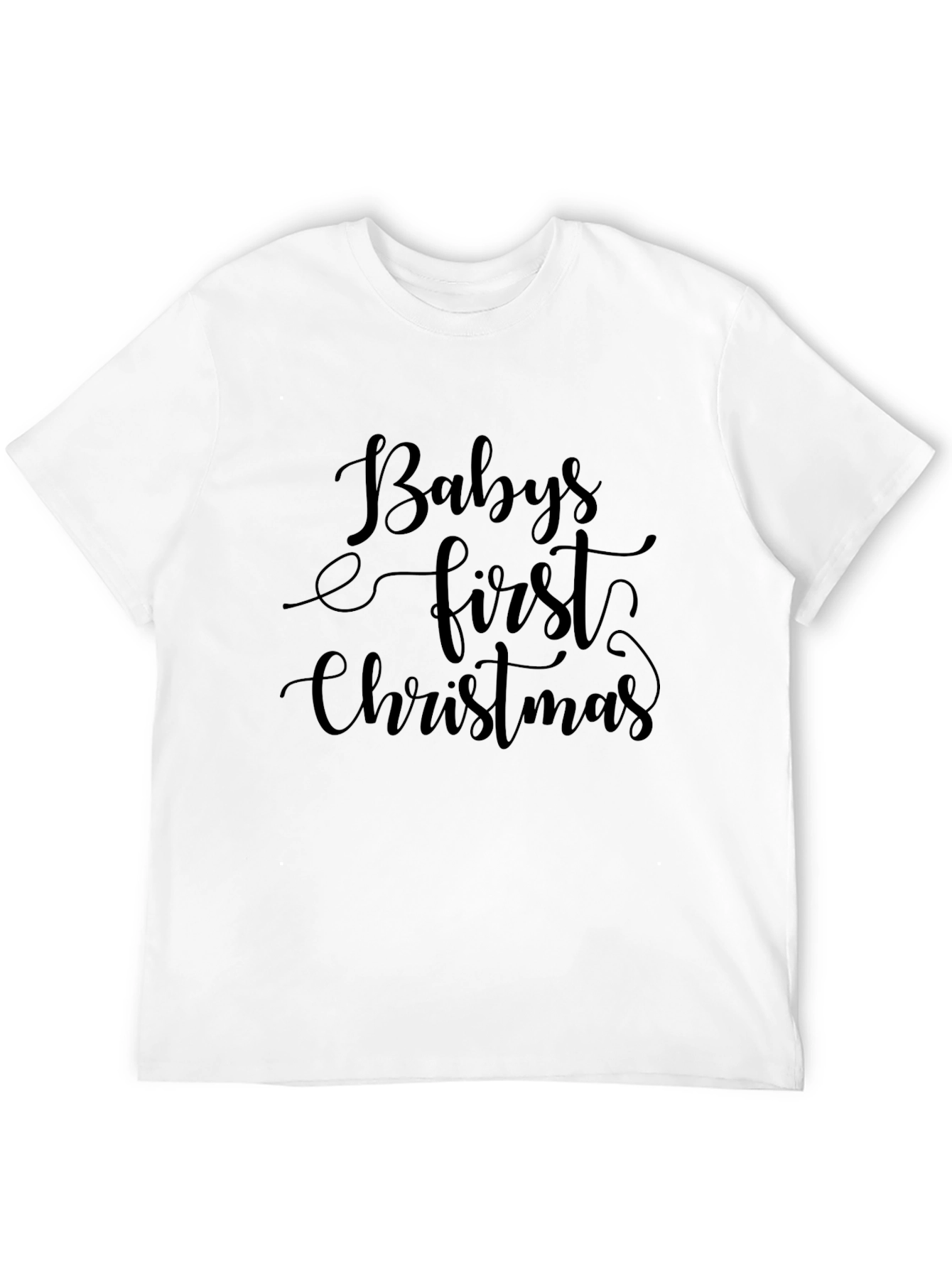 Babys First Christmas Black Crewneck T-Shirt