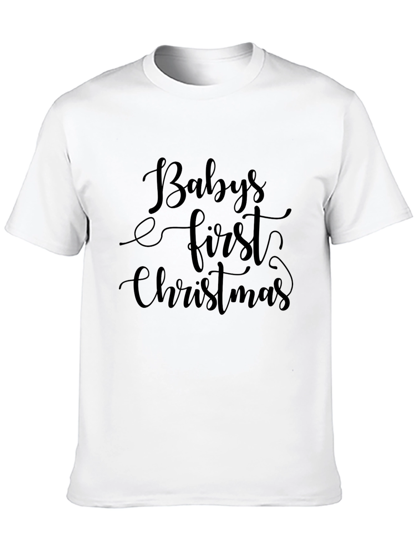 Babys First Christmas Black Crewneck T-Shirt