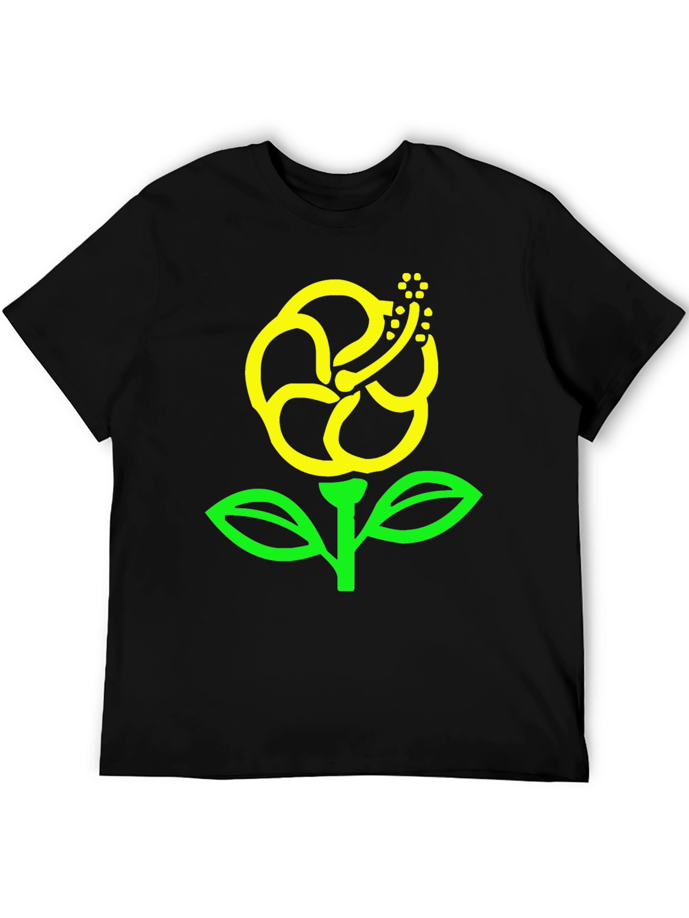 Black T-Shirt with Yellow Flower Graphic Print