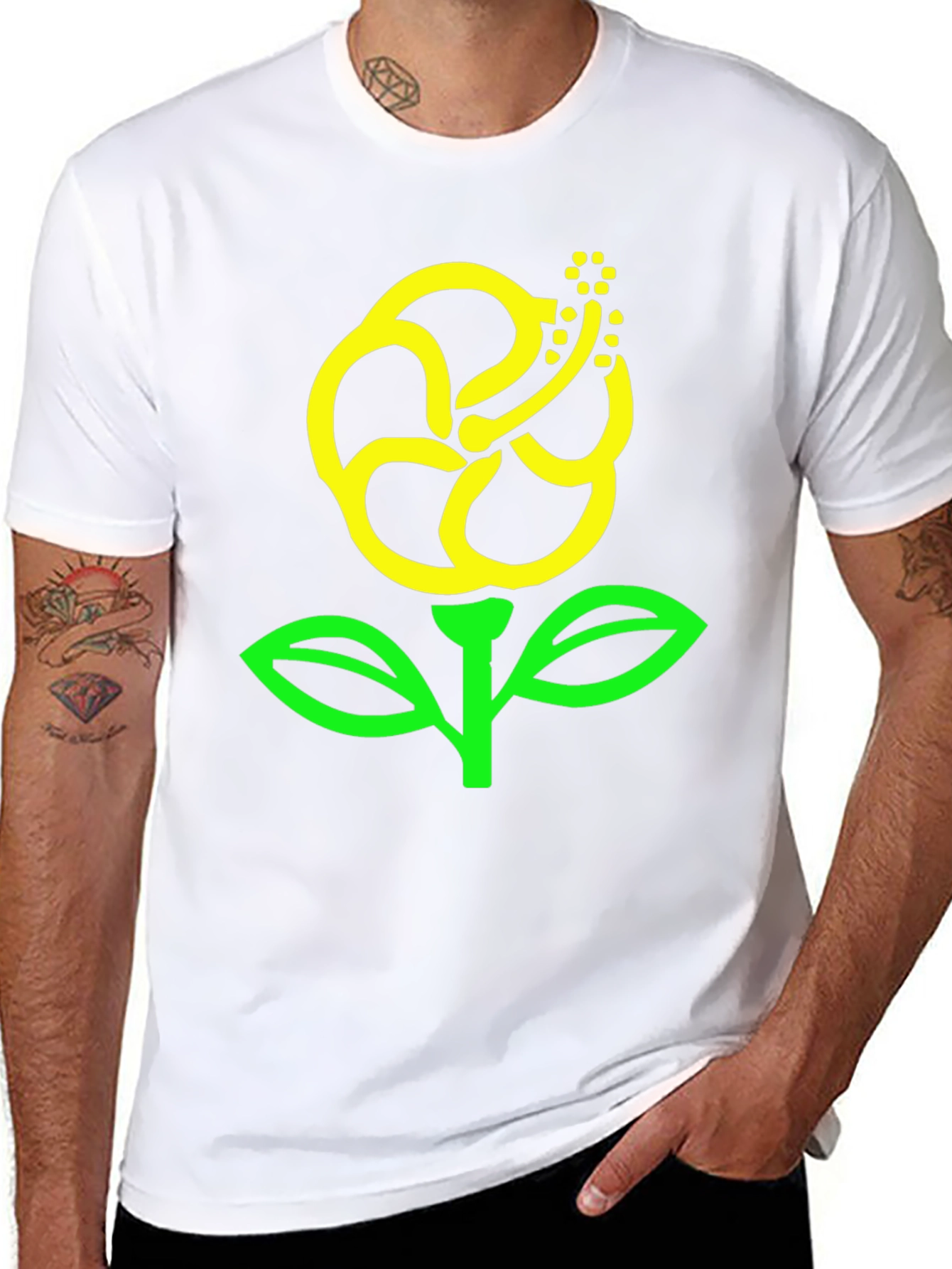 Black T-Shirt with Yellow Flower Graphic Print