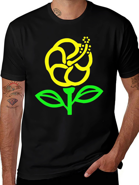 Black T-Shirt with Yellow Flower Graphic Print