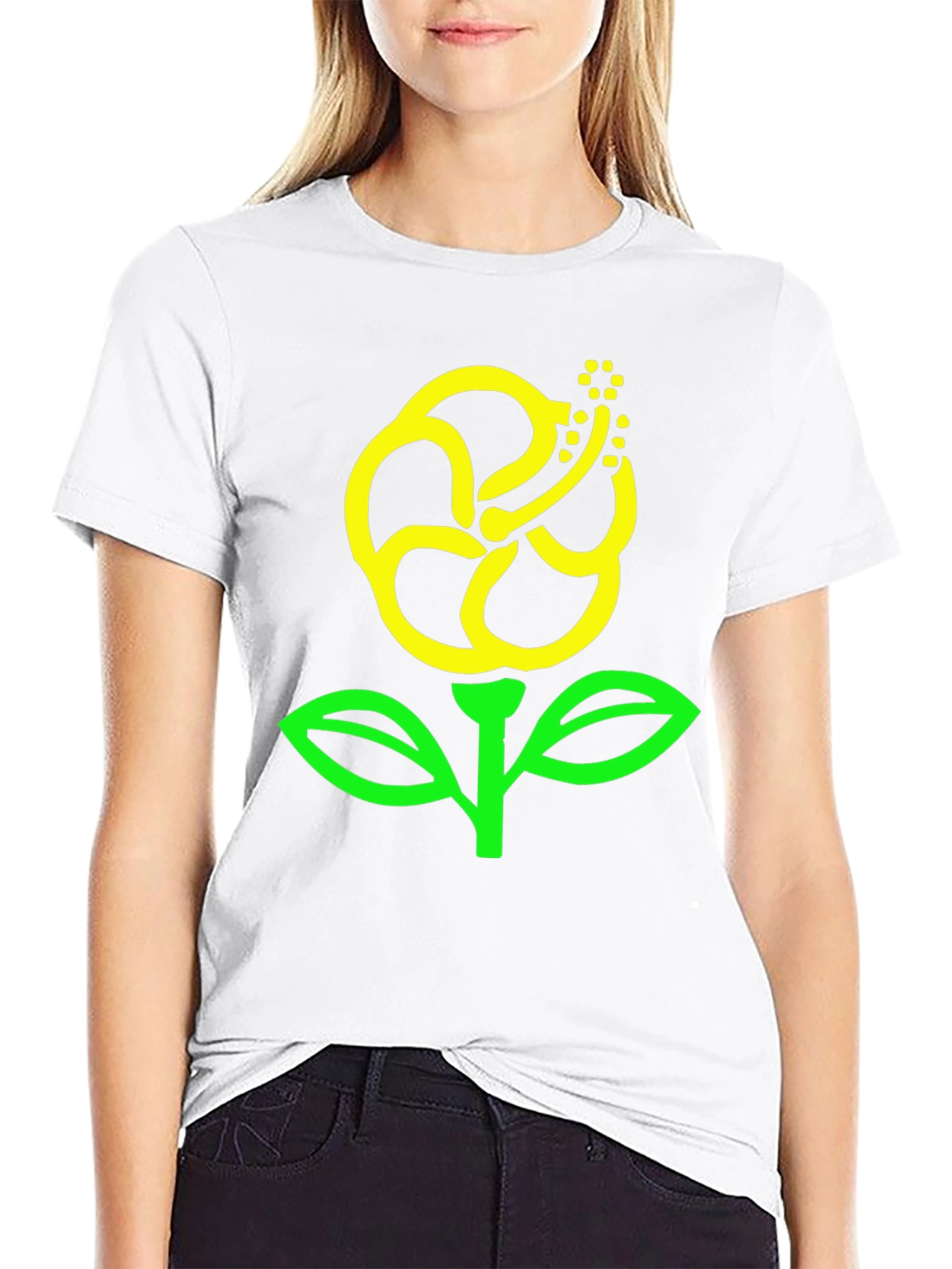 Black T-Shirt with Yellow Flower Graphic Print