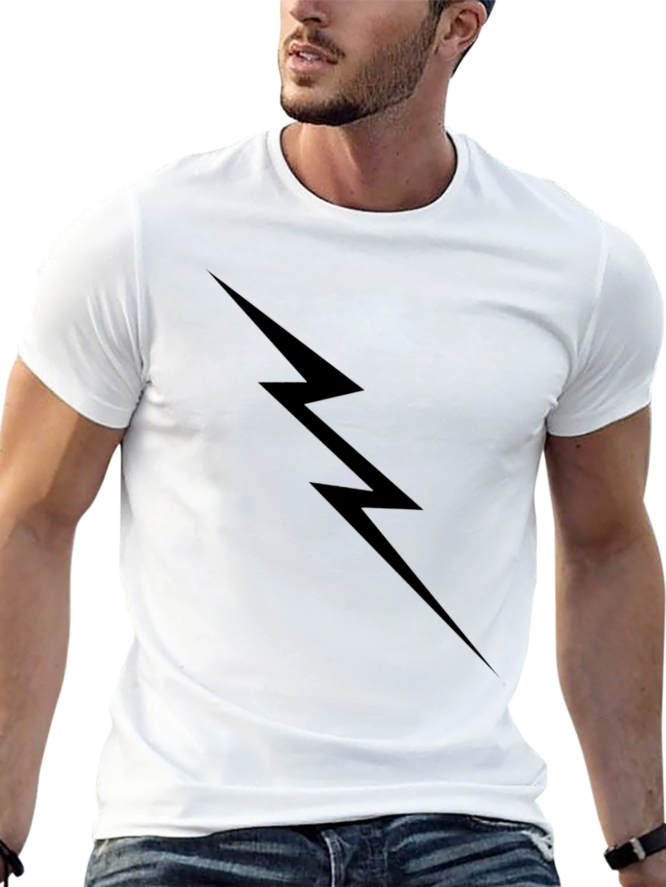Black Lightning Bolt Graphic Tee - Mens Fashion