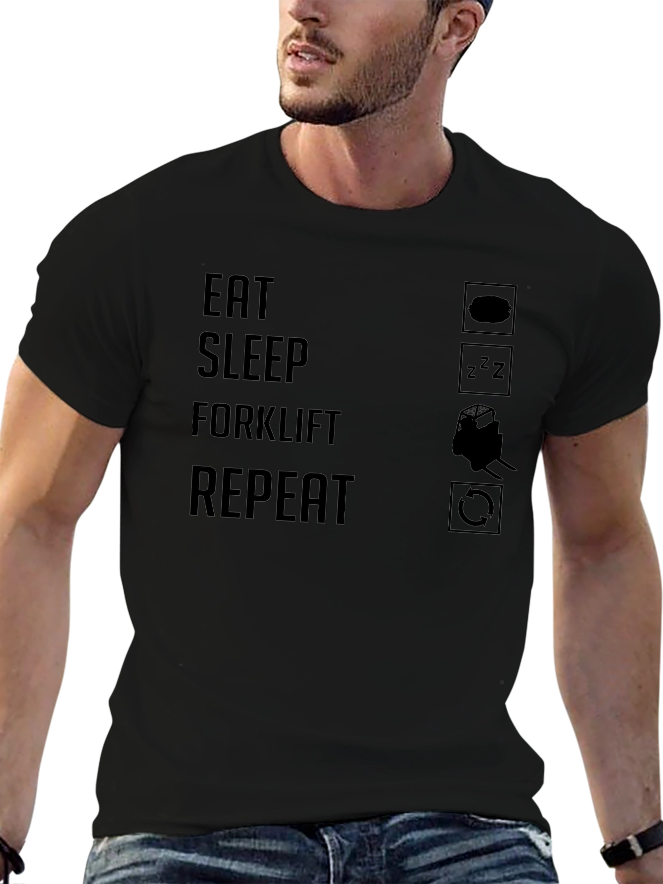 Eat Sleep Forklift Repeat Graphic T-Shirt - Black