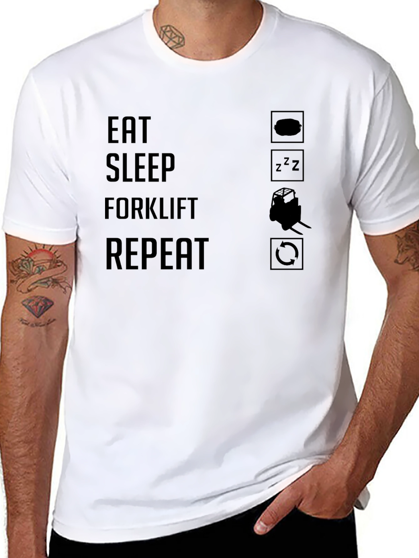 Eat Sleep Forklift Repeat Graphic T-Shirt - Black