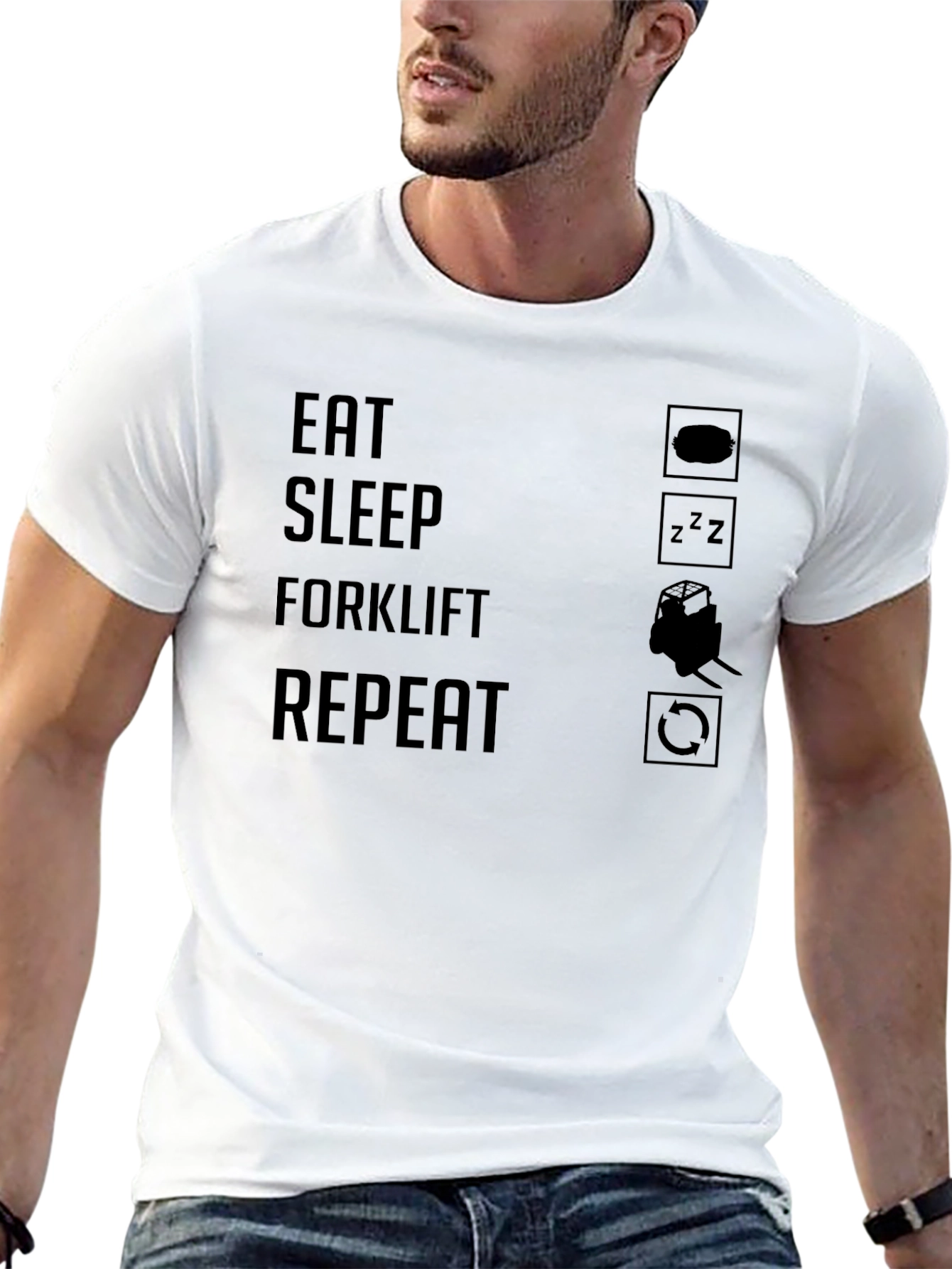 Eat Sleep Forklift Repeat Graphic T-Shirt - Black