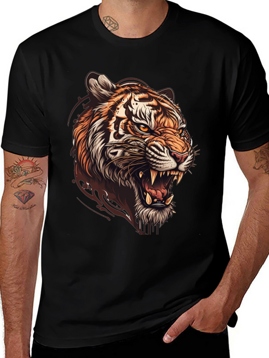 Tiger Graphic Print Mens Black T-Shirt