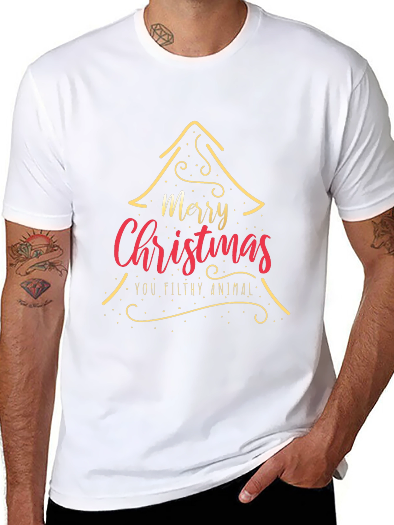 Merry Christmas You Filthy Animal Black T-Shirt