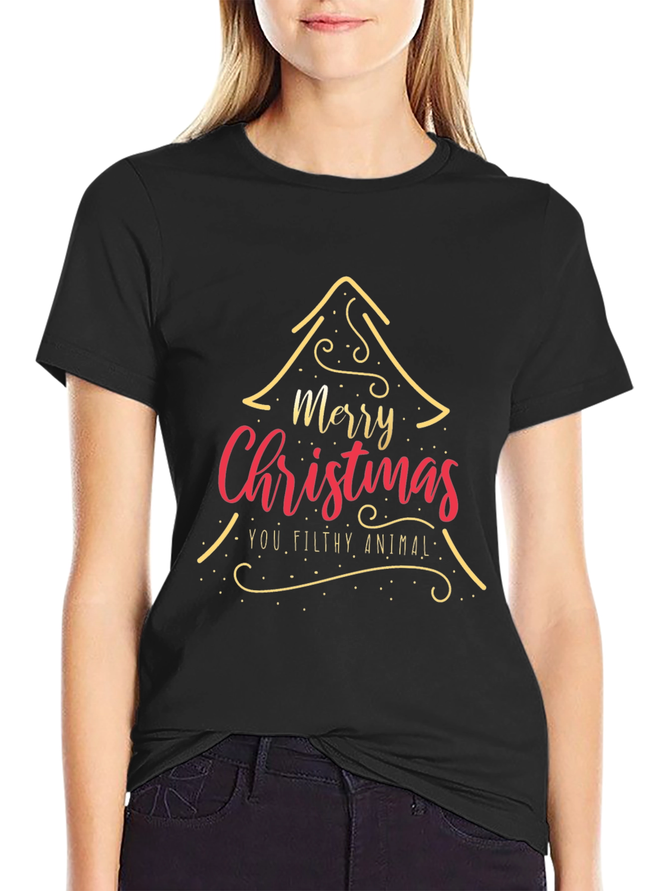 Merry Christmas You Filthy Animal Black T-Shirt