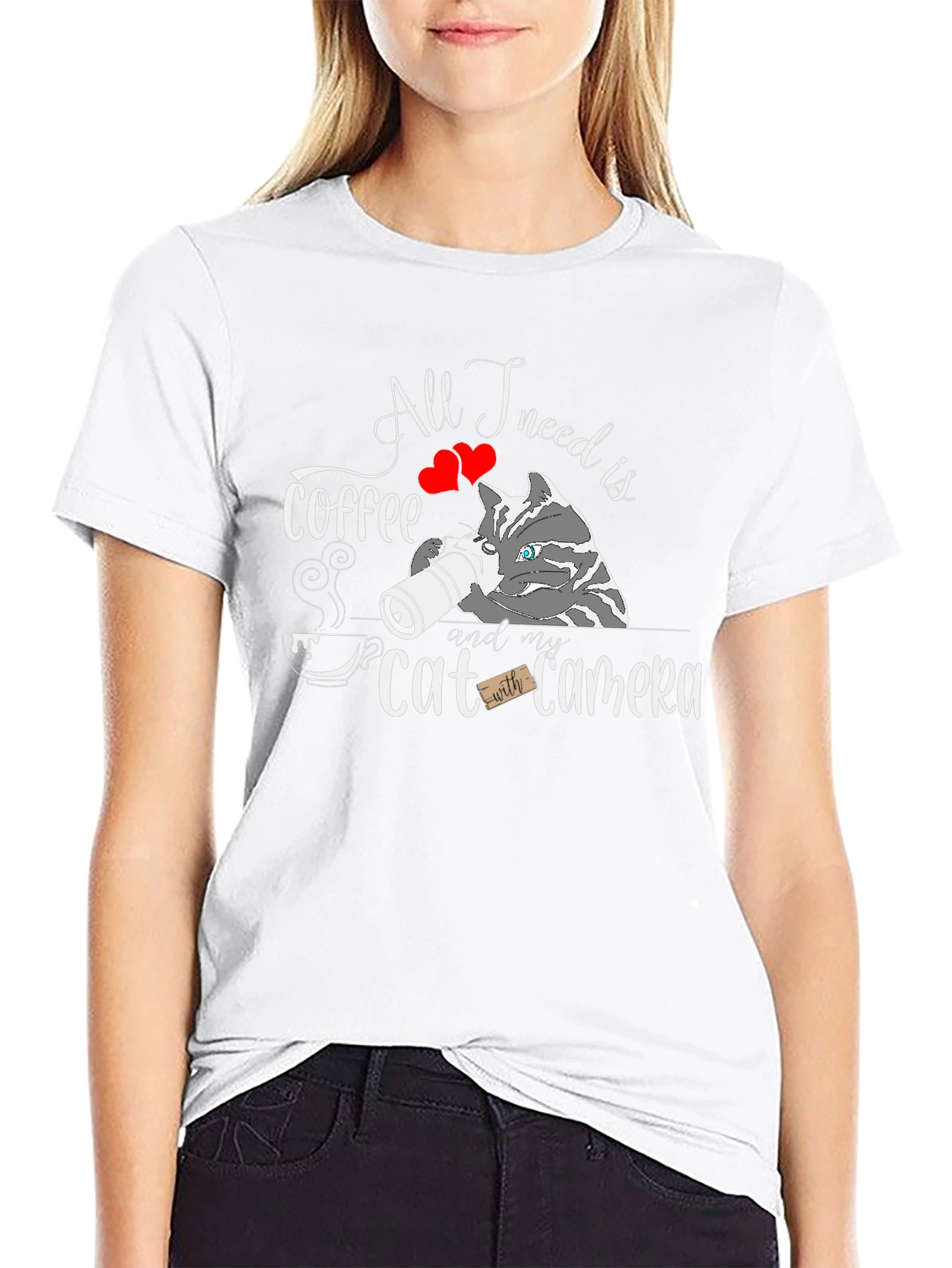 All I Need Is Coffee Cat Camera T-Shirt