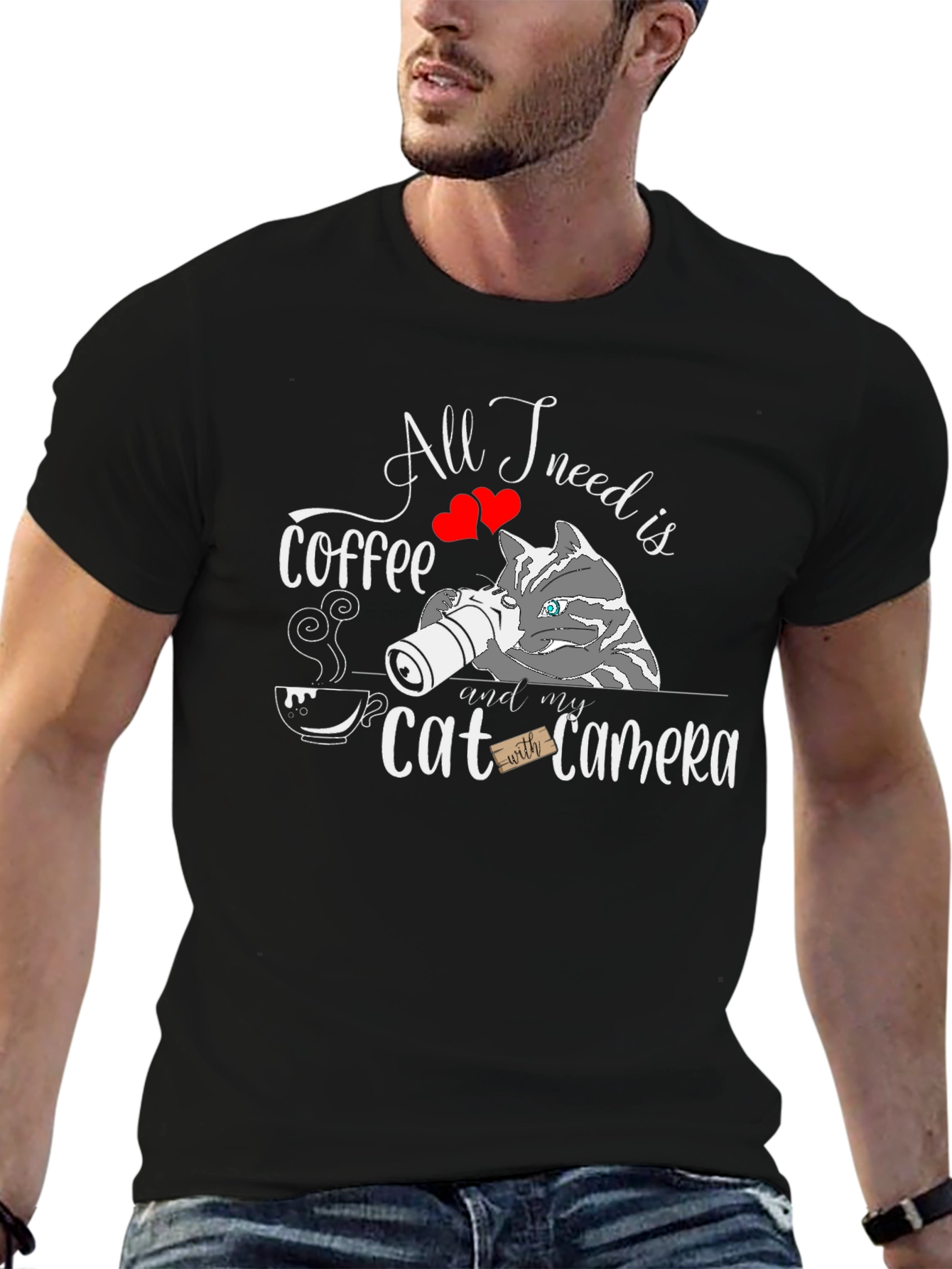 All I Need Is Coffee Cat Camera T-Shirt
