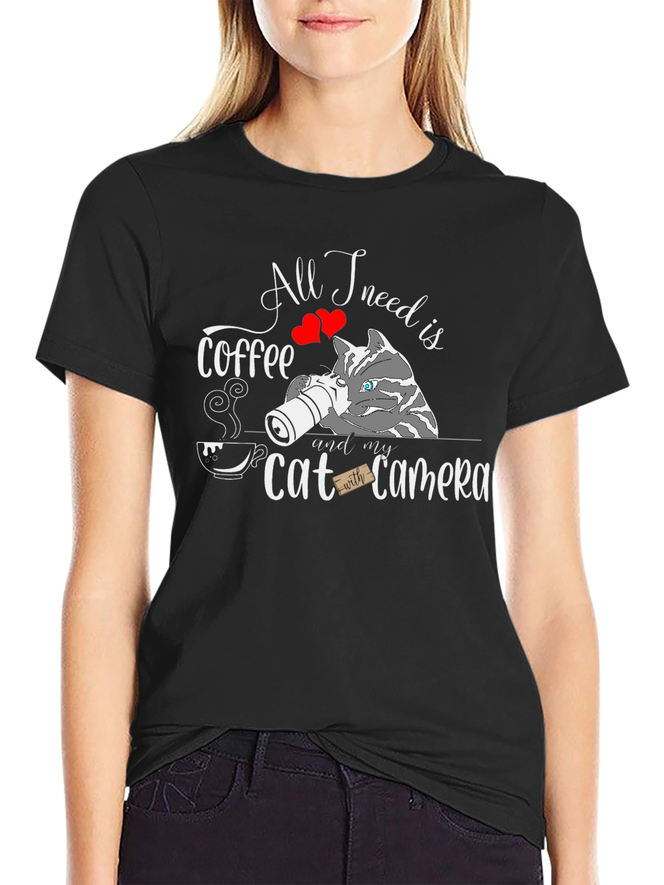 All I Need Is Coffee Cat Camera T-Shirt