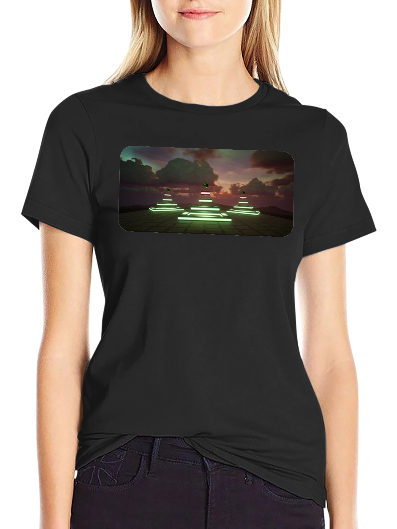 Neon Pyramid Graphic Tee - Unique Black T-Shirt