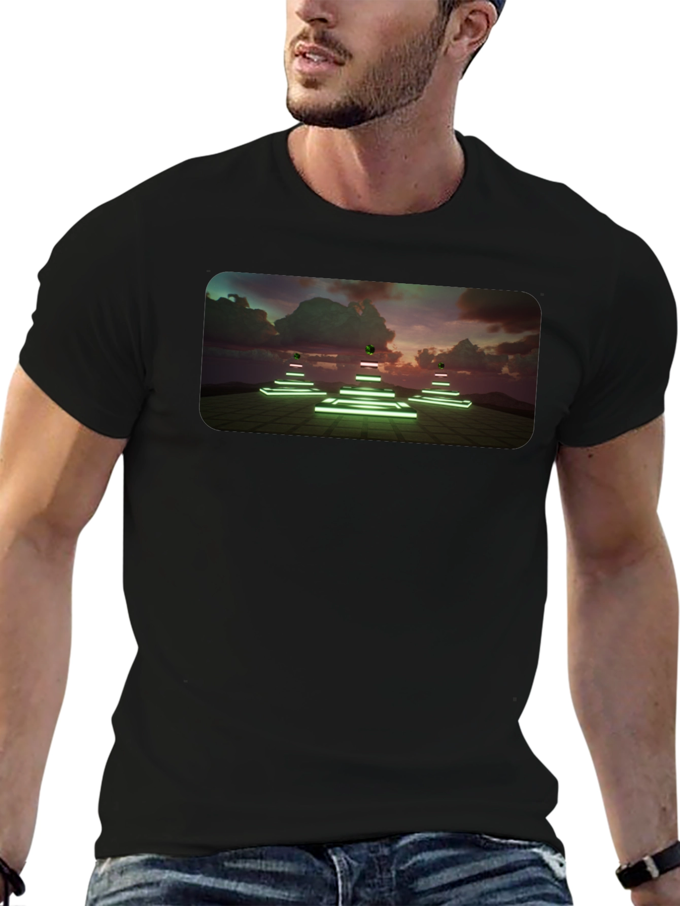 Neon Pyramid Graphic Tee - Unique Black T-Shirt