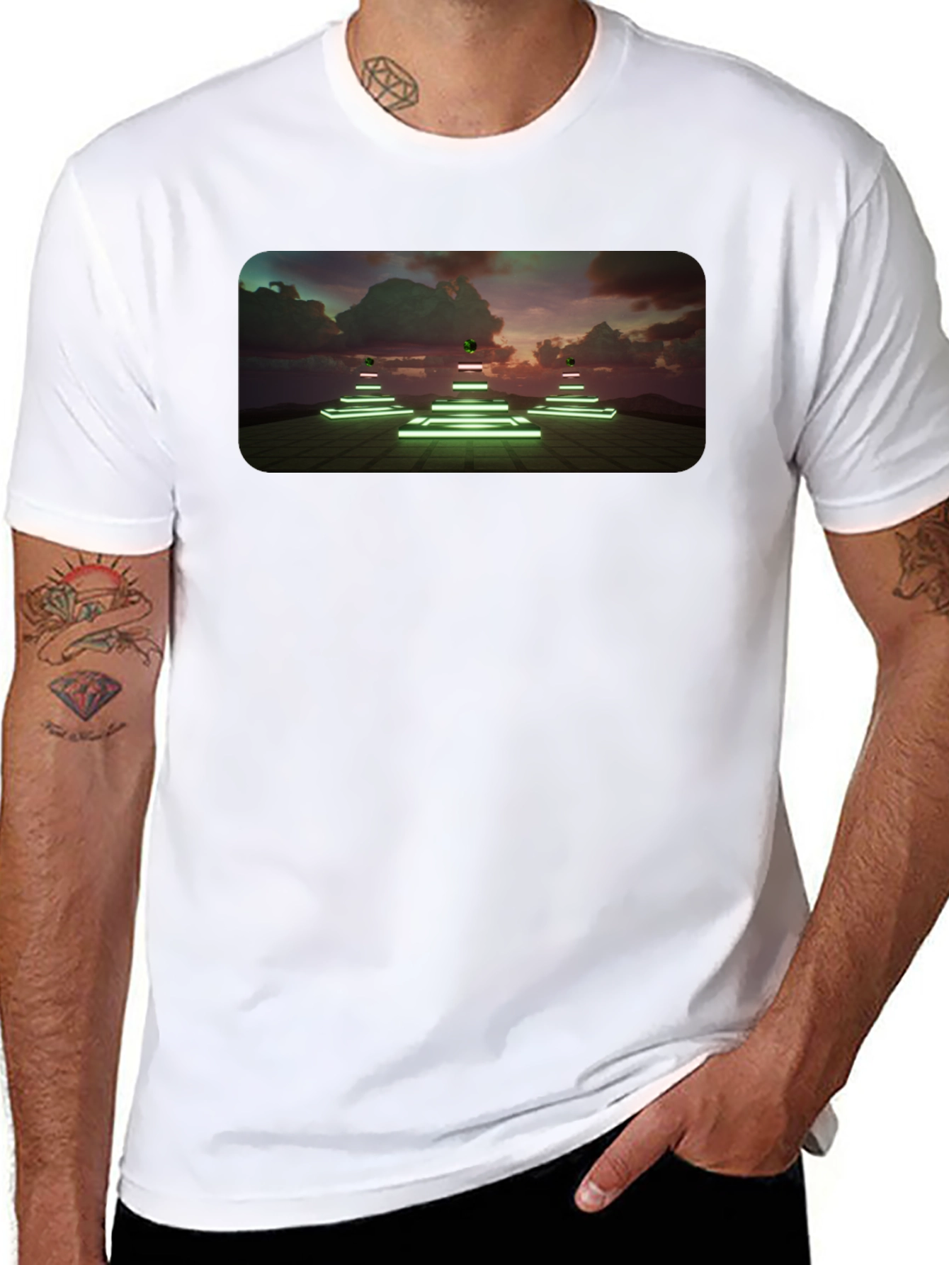Neon Pyramid Graphic Tee - Unique Black T-Shirt