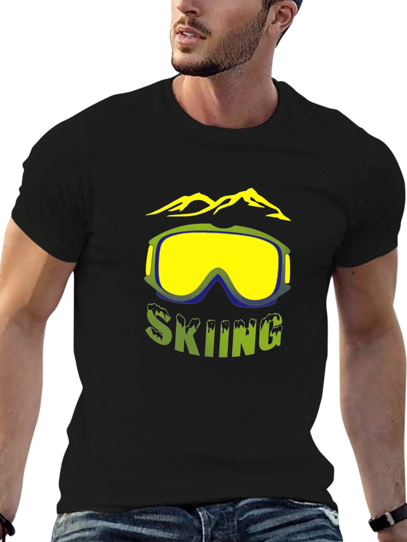 Skiing Graphic T-Shirt - Mountain & Goggles Design