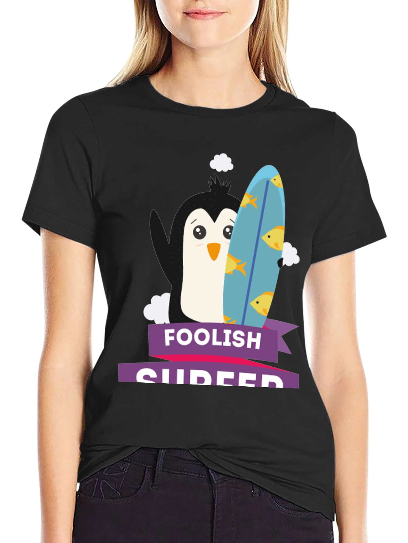 Foolish Surfer Penguin T-Shirt