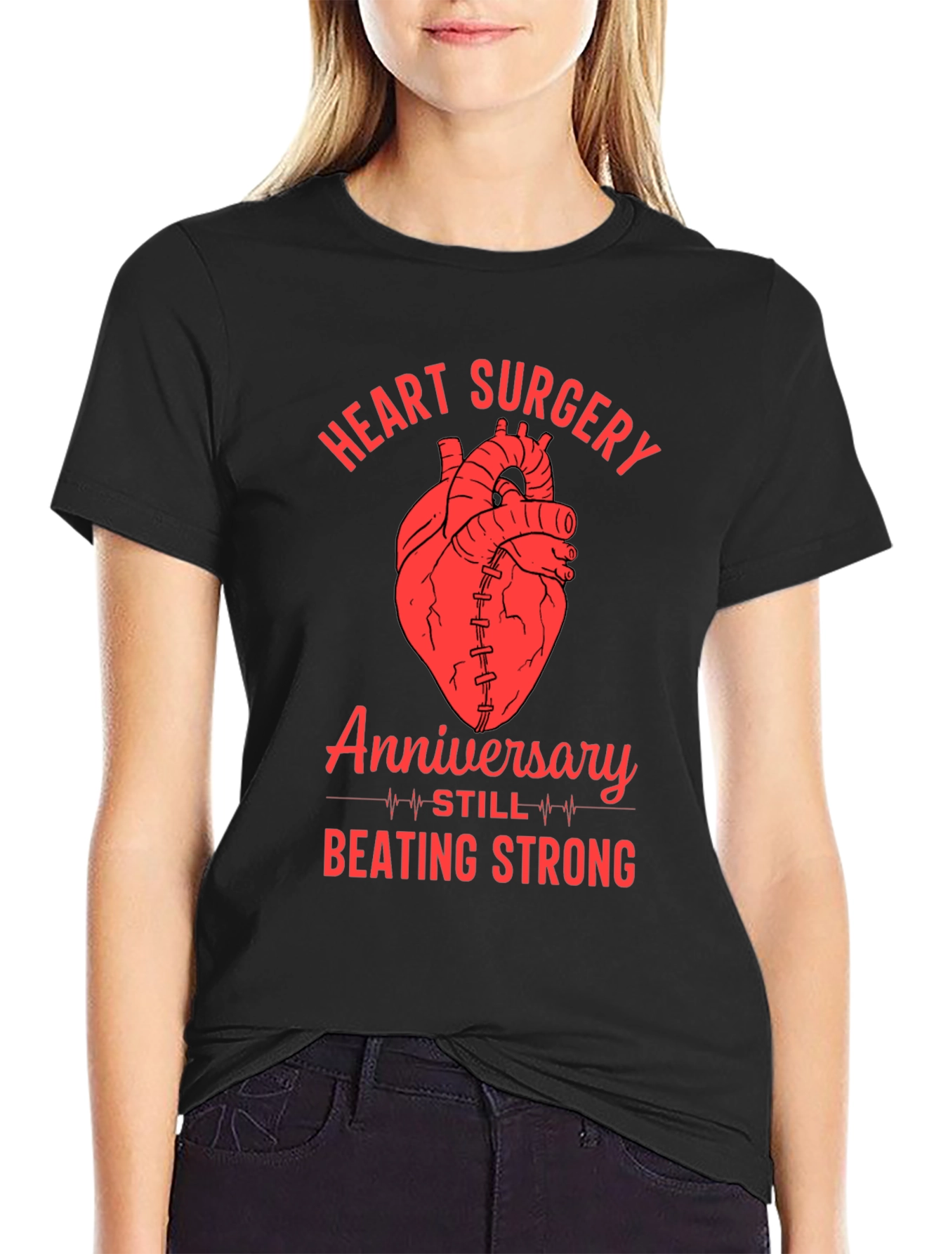 Heart Surgery Anniversary Beating Strong Graphic Tee