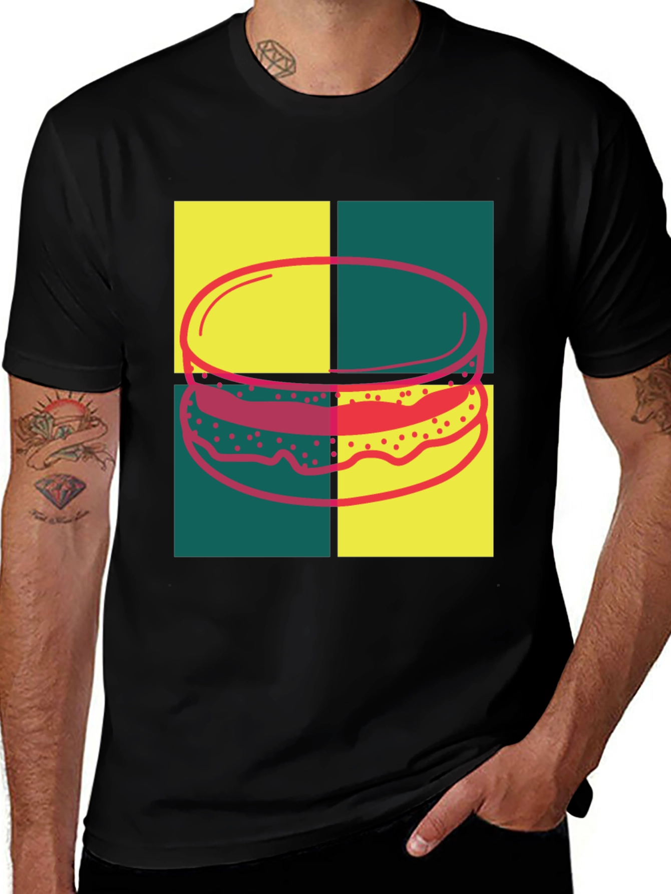 Retro Burger Graphic Tee - Pop Art Style