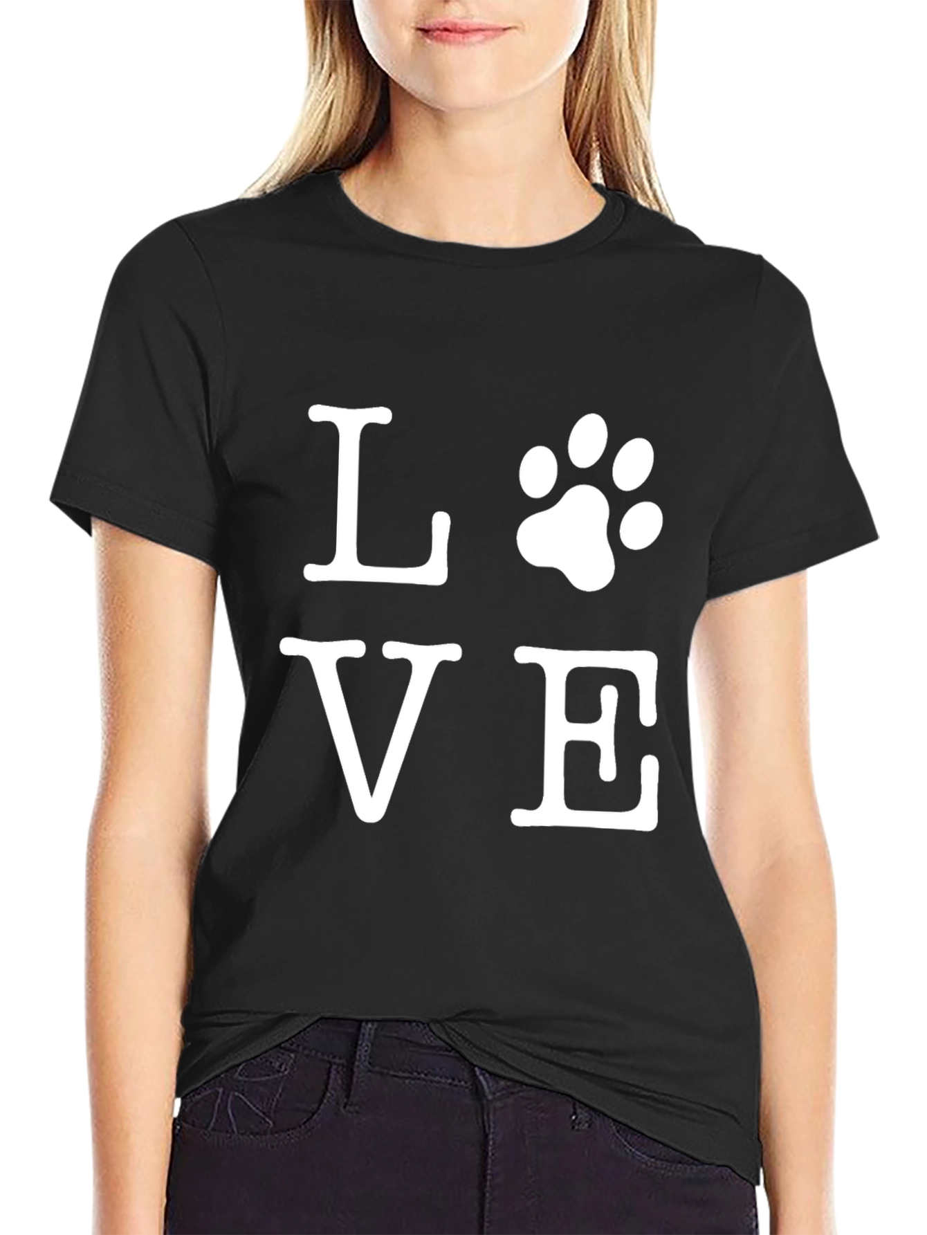 Love Paw Print Graphic Tee - Black Casual T-Shirt