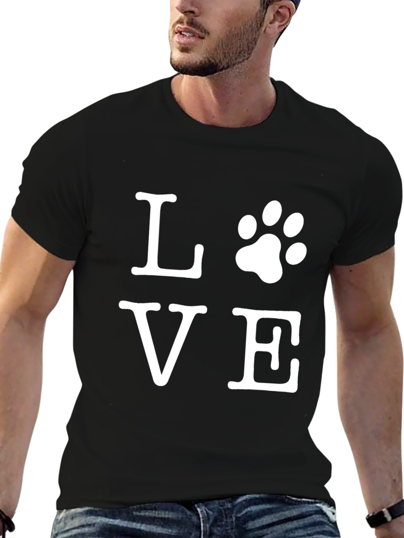 Love Paw Print Graphic Tee - Black Casual T-Shirt