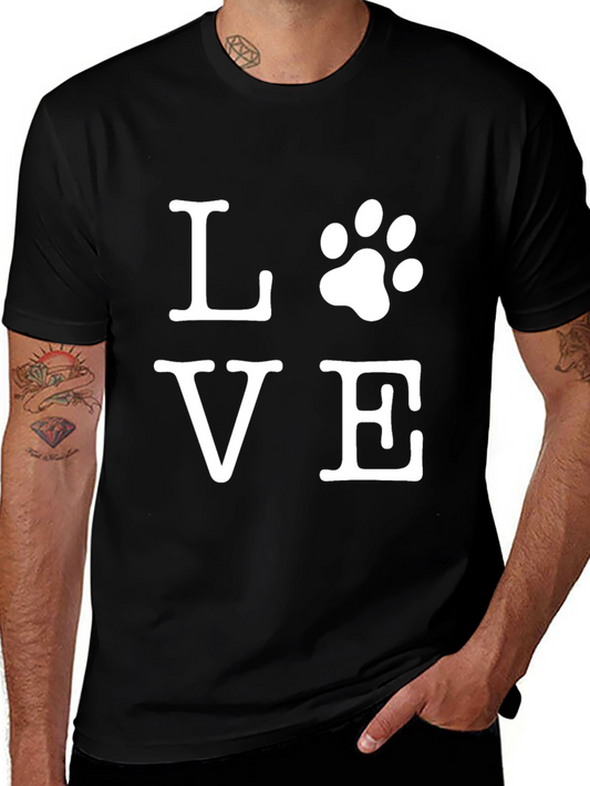 Love Paw Print Graphic Tee - Black Casual T-Shirt
