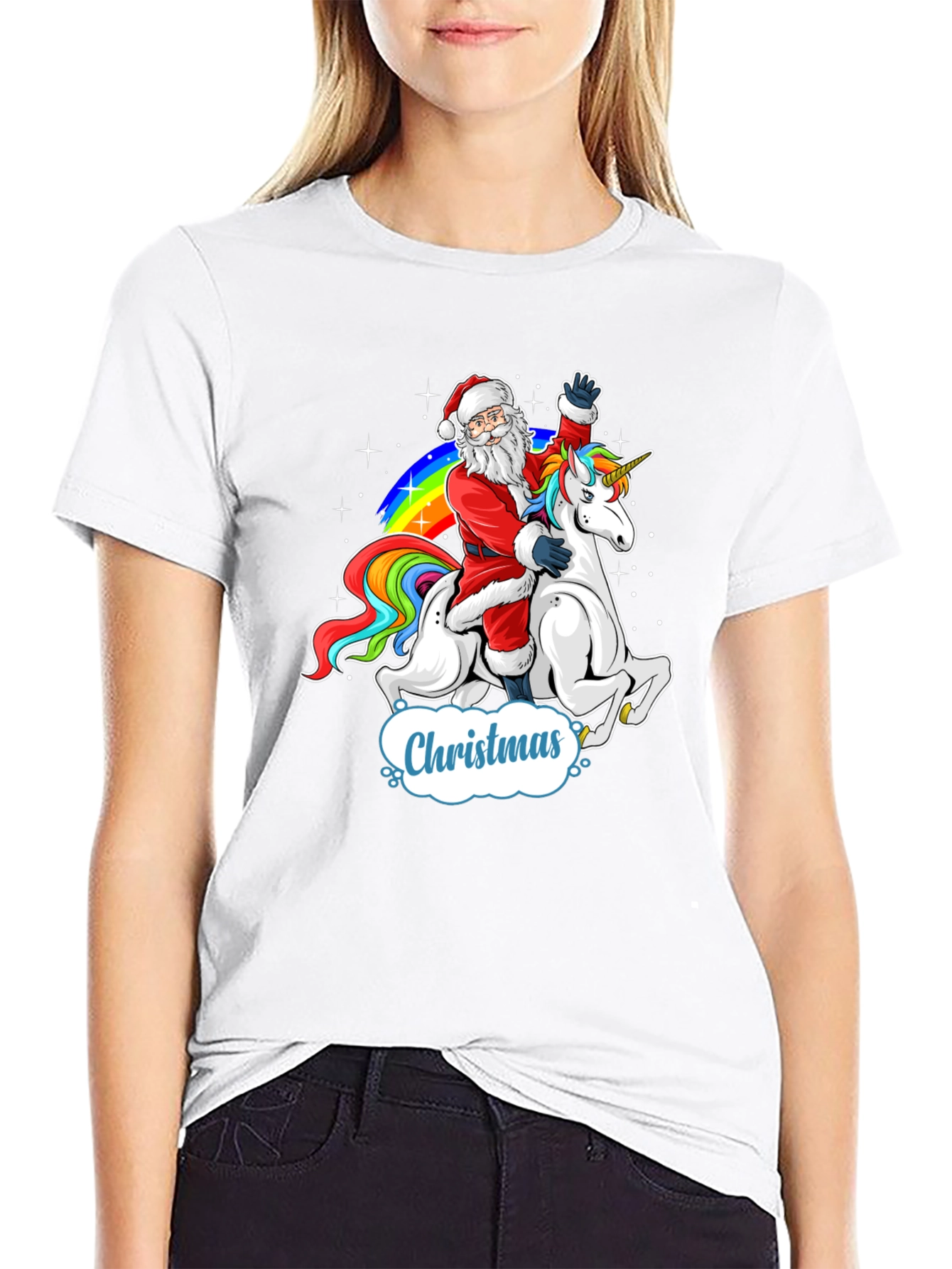 Christmas Santa Riding Unicorn Mens T-Shirt