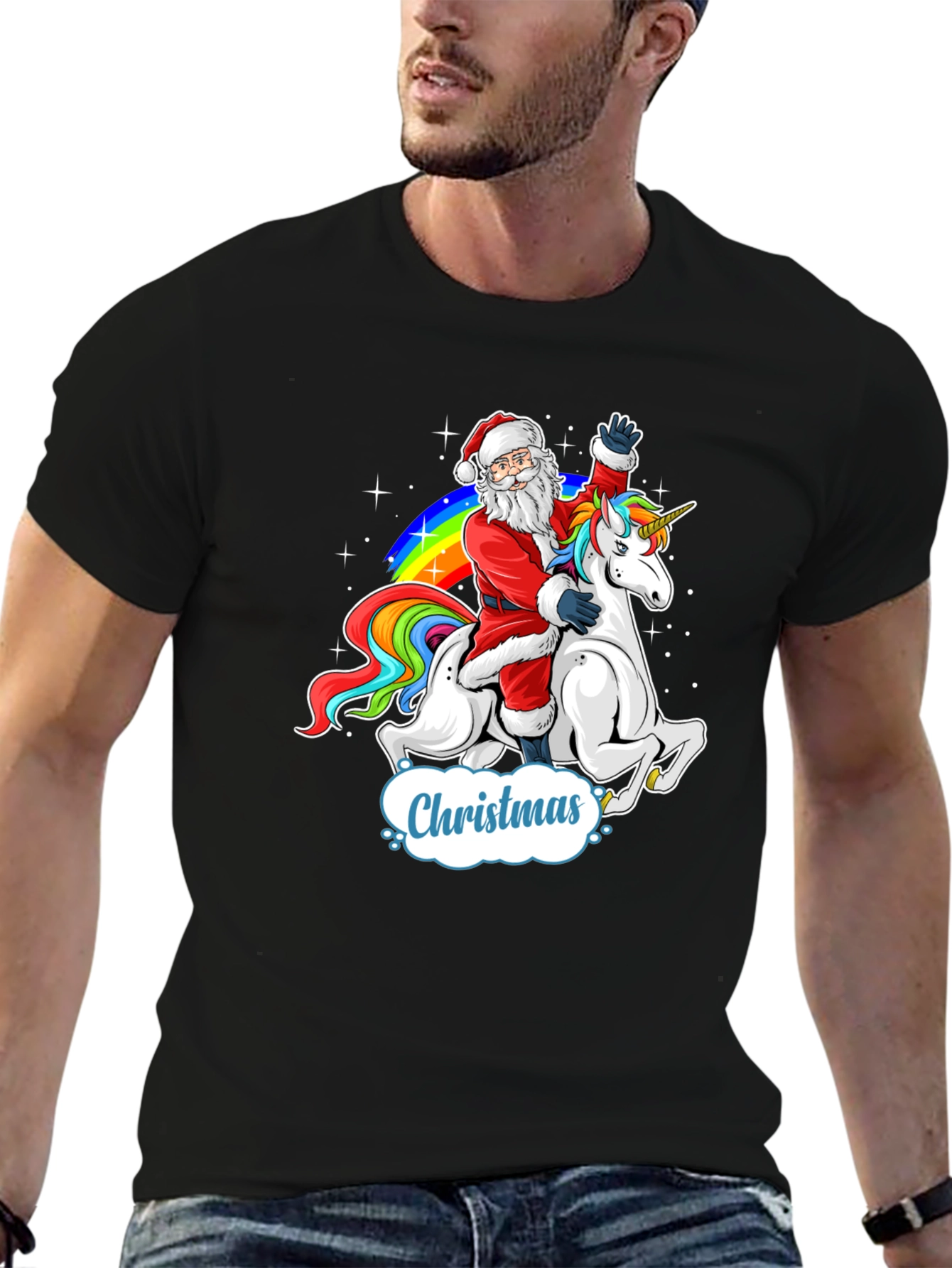 Christmas Santa Riding Unicorn Mens T-Shirt