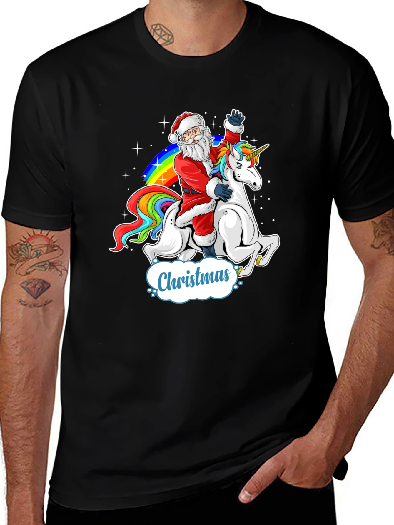 Christmas Santa Riding Unicorn Mens T-Shirt
