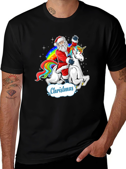 Christmas Santa Riding Unicorn Mens T-Shirt