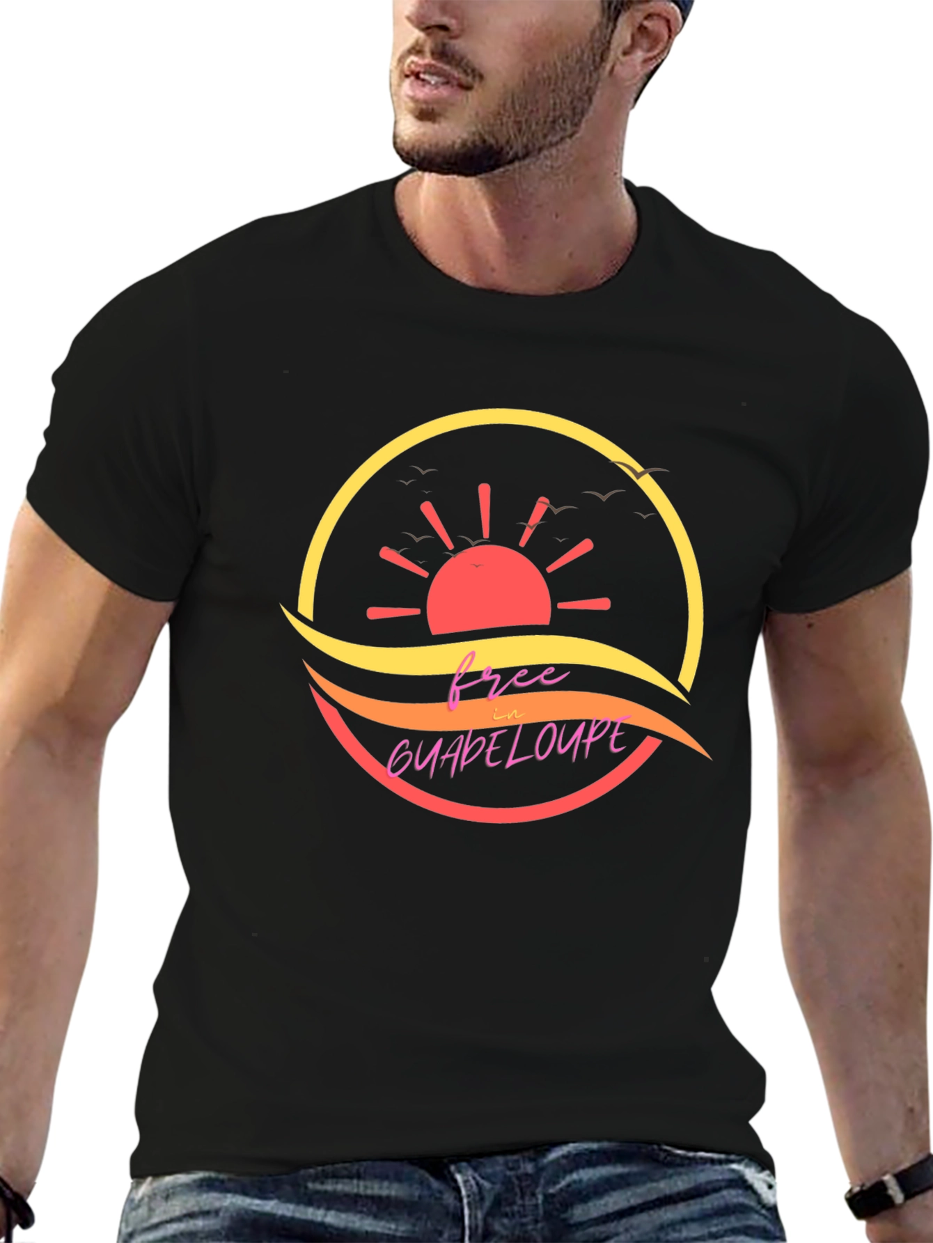 Free in Guadeloupe Island Black T-Shirt