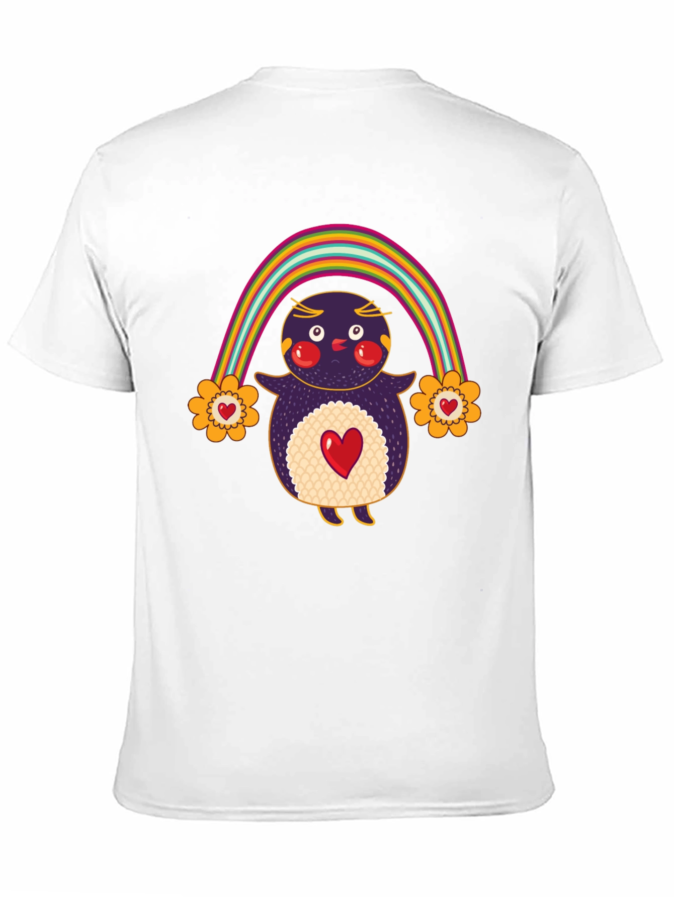 Cute Rainbow Penguin Graphic Tee - Unisex Black T-Shirt