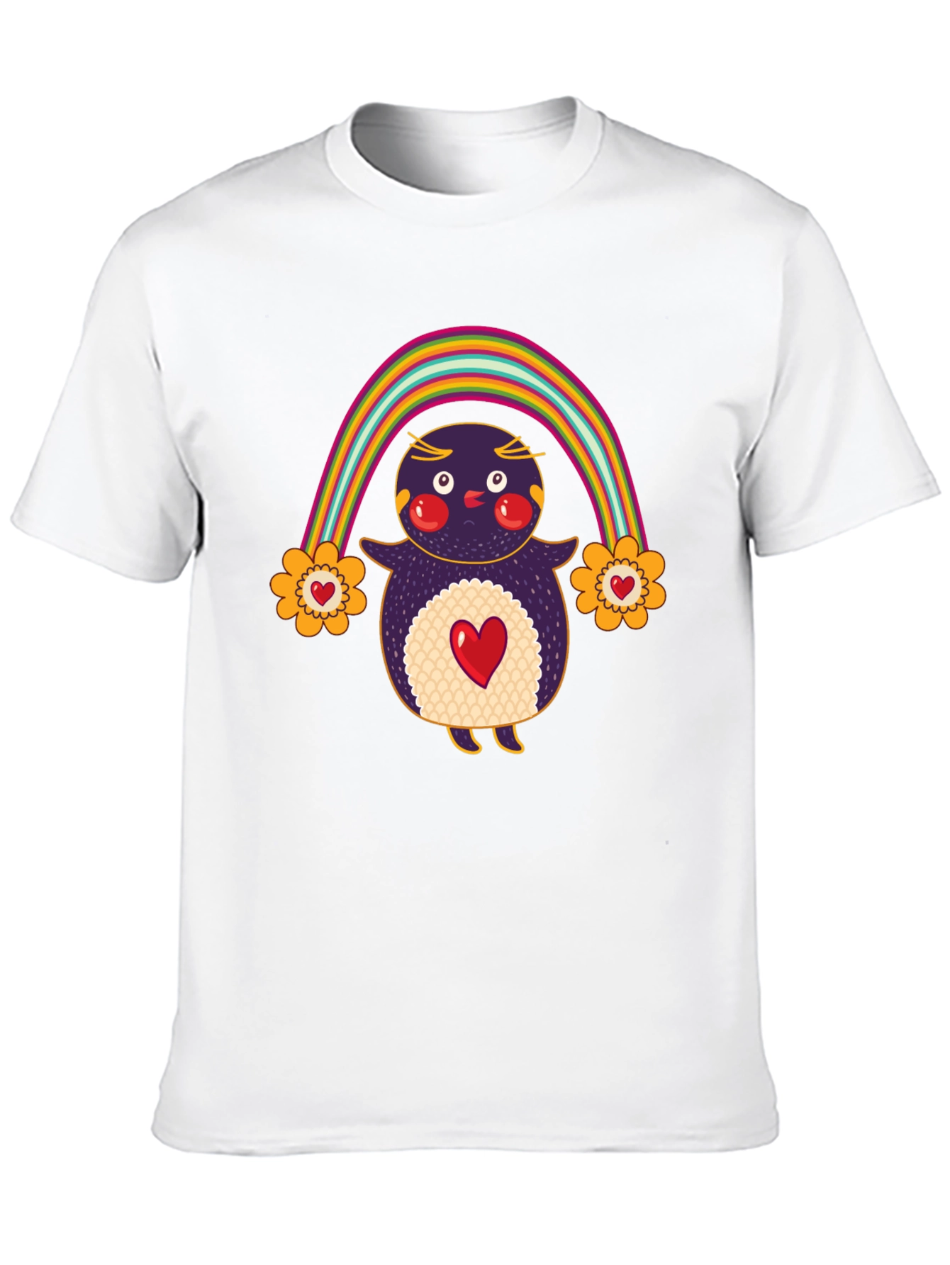 Cute Rainbow Penguin Graphic Tee - Unisex Black T-Shirt