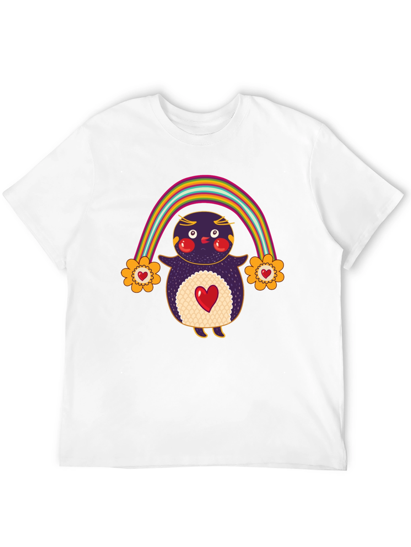 Cute Rainbow Penguin Graphic Tee - Unisex Black T-Shirt