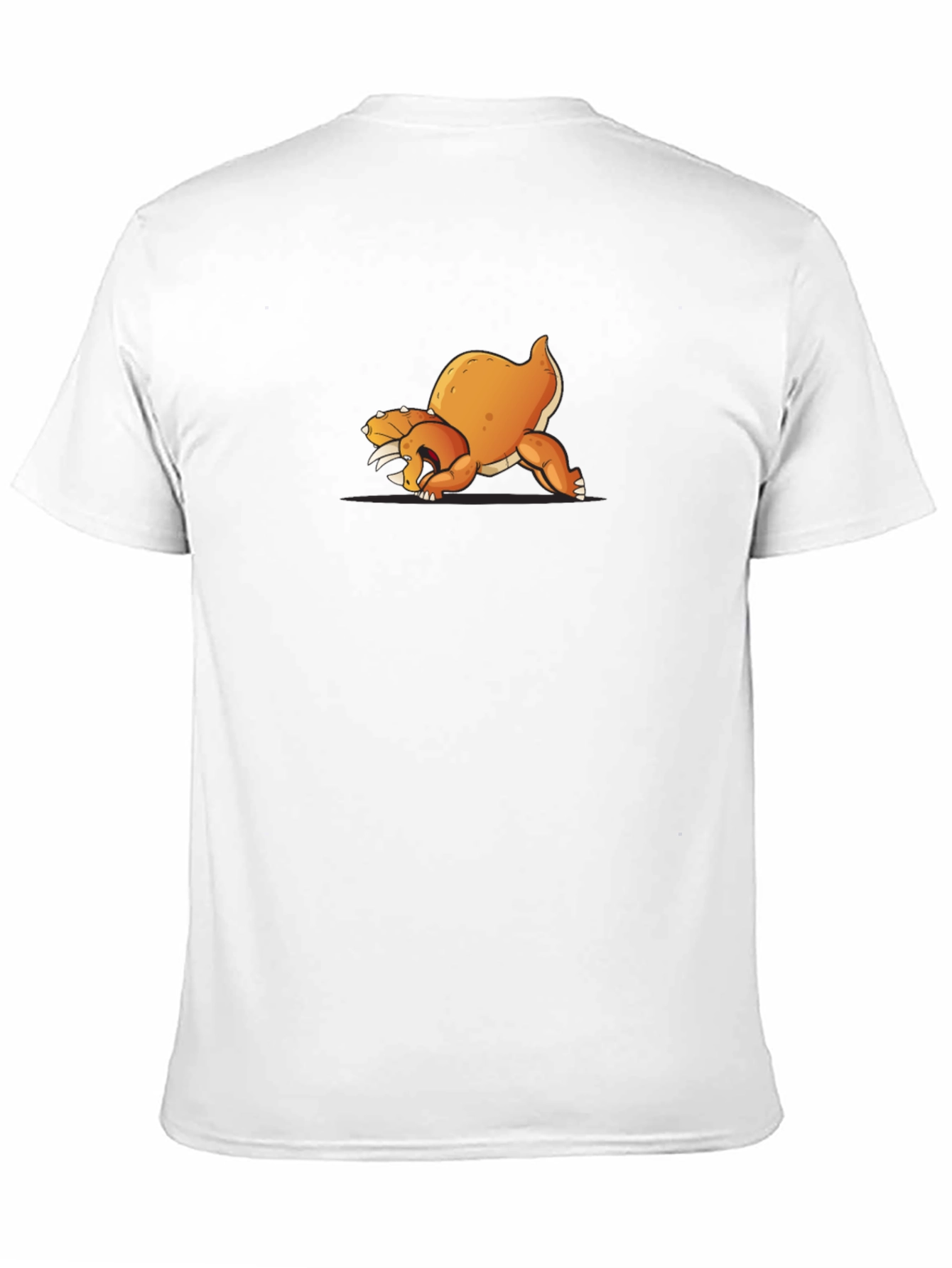 Black T-Shirt with Cartoon Orange Dinosaur Design
