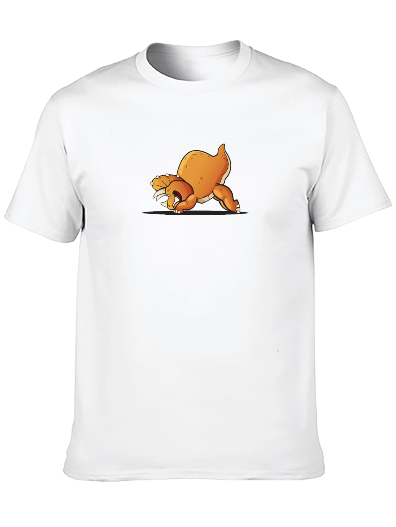 Black T-Shirt with Cartoon Orange Dinosaur Design