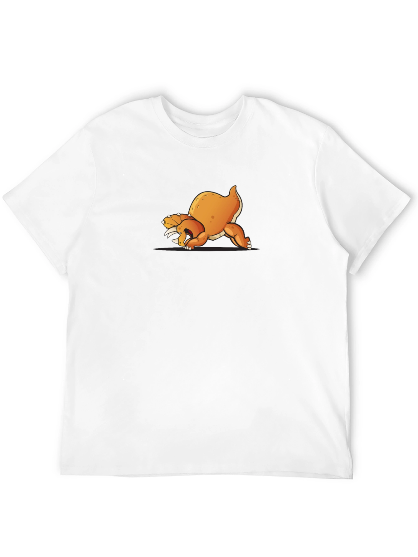 Black T-Shirt with Cartoon Orange Dinosaur Design