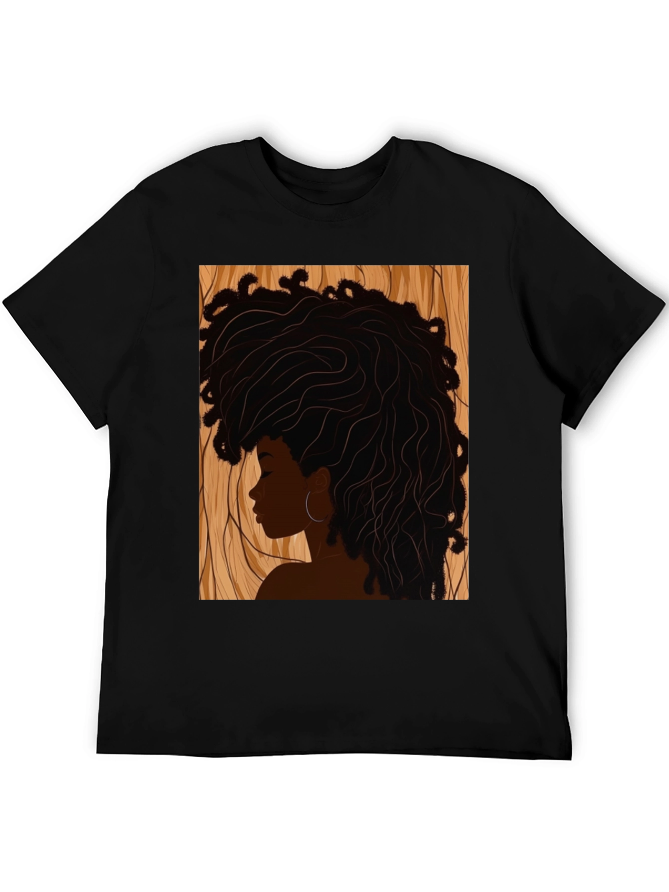 Afro Woman Graphic Print Black T-Shirt