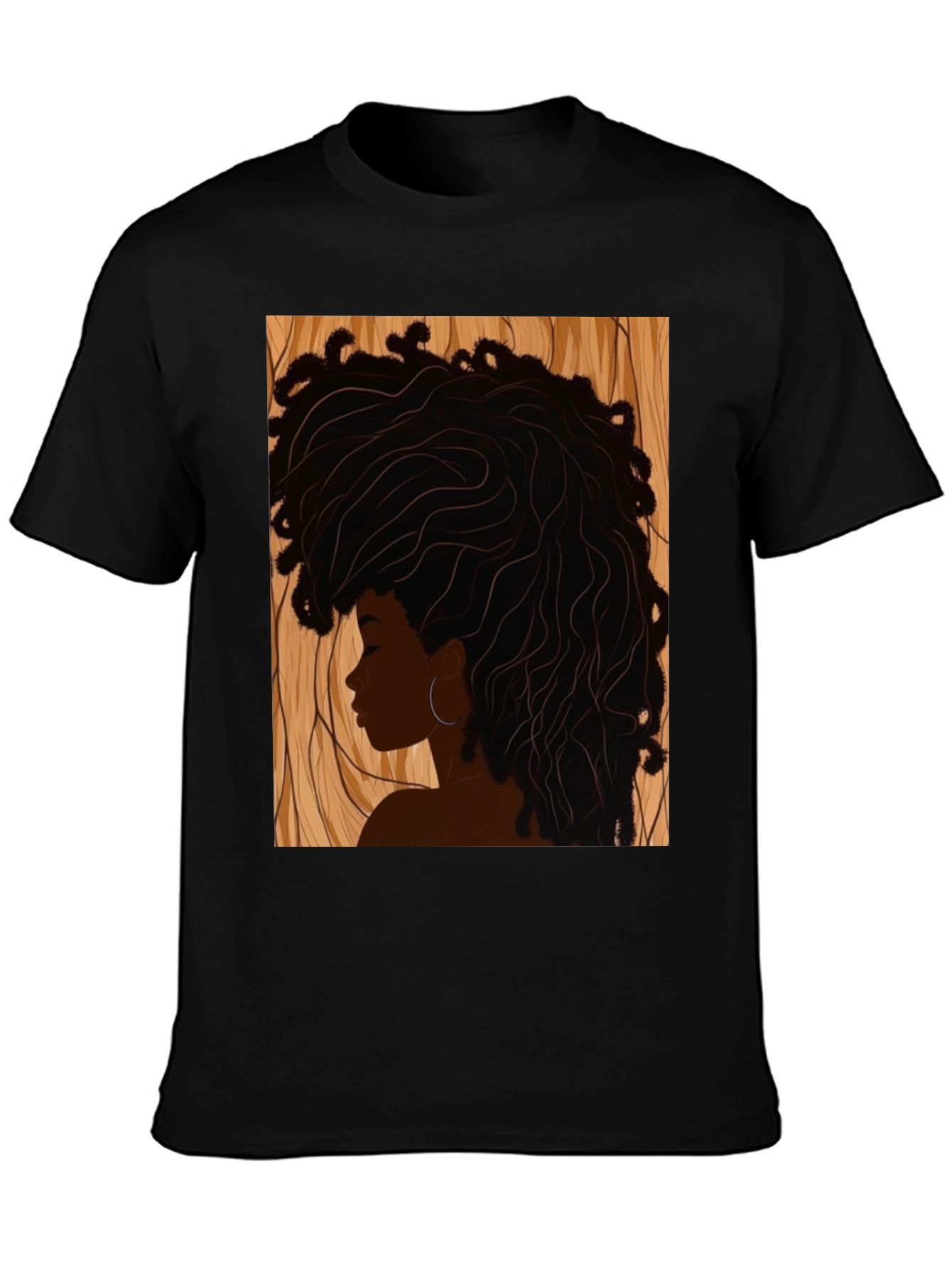 Afro Woman Graphic Print Black T-Shirt