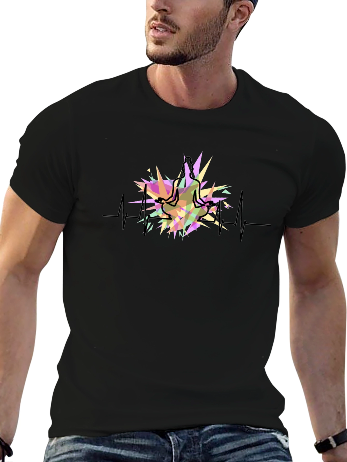 Yoga Heartbeat Graphic Black T-Shirt