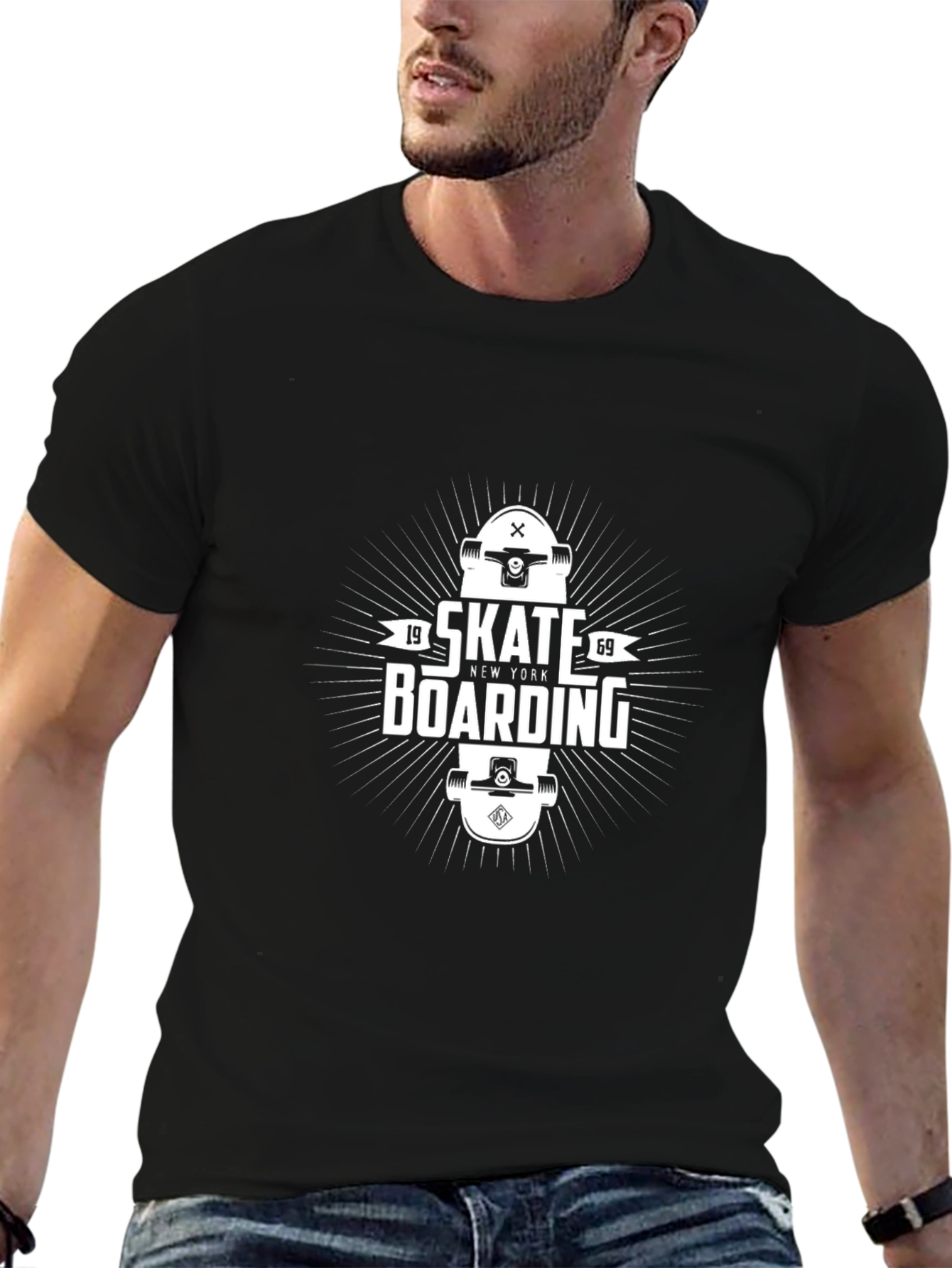 Skateboarding Graphic T-Shirt - Black Casual Wear