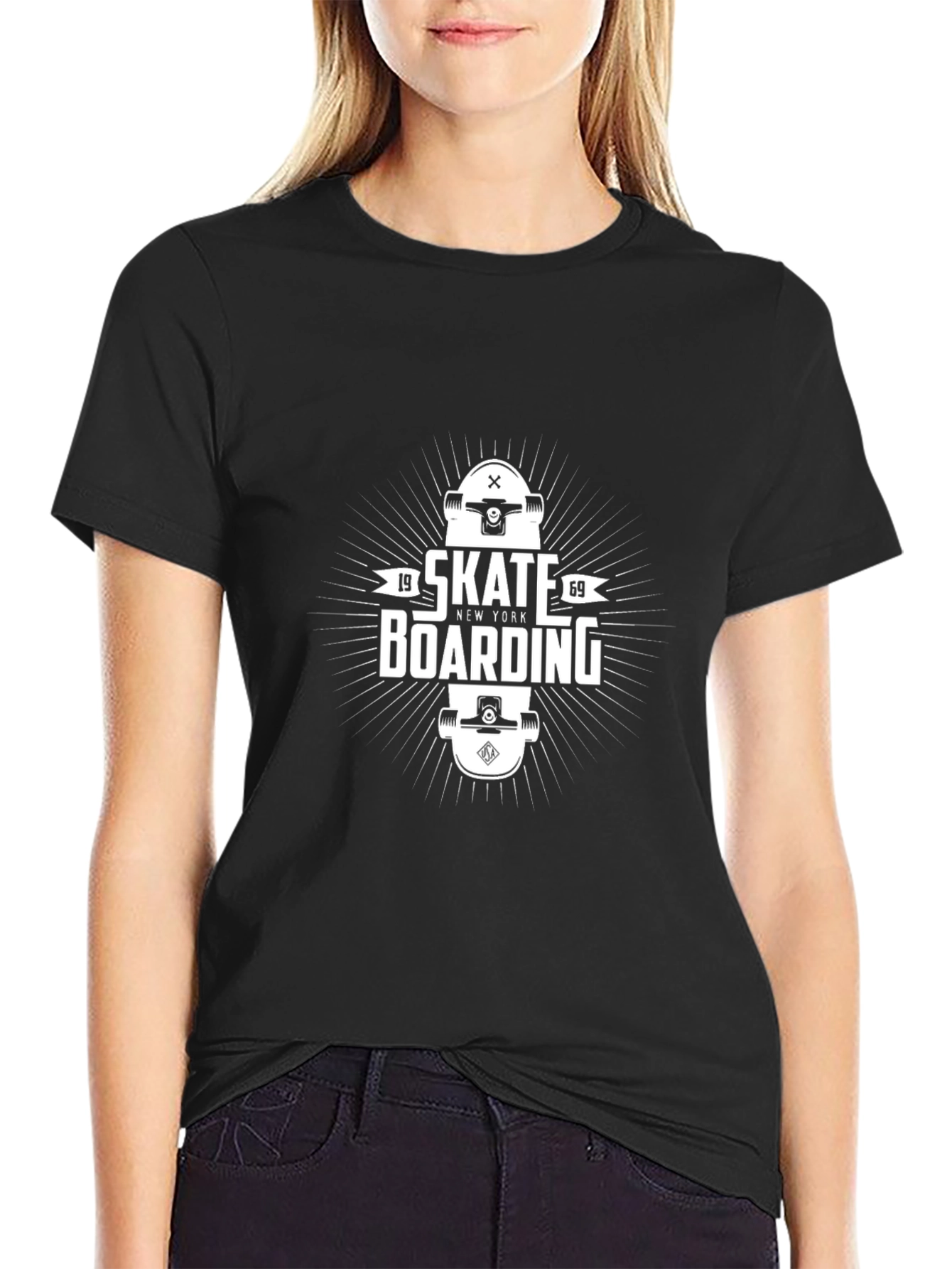 Skateboarding Graphic T-Shirt - Black Casual Wear