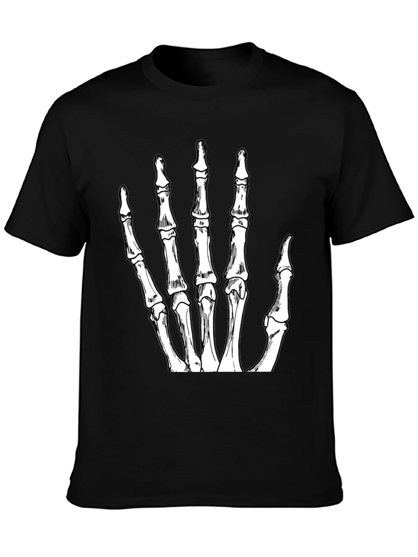 Skeleton Hand Graphic Tee - Black Crew Neck T-Shirt
