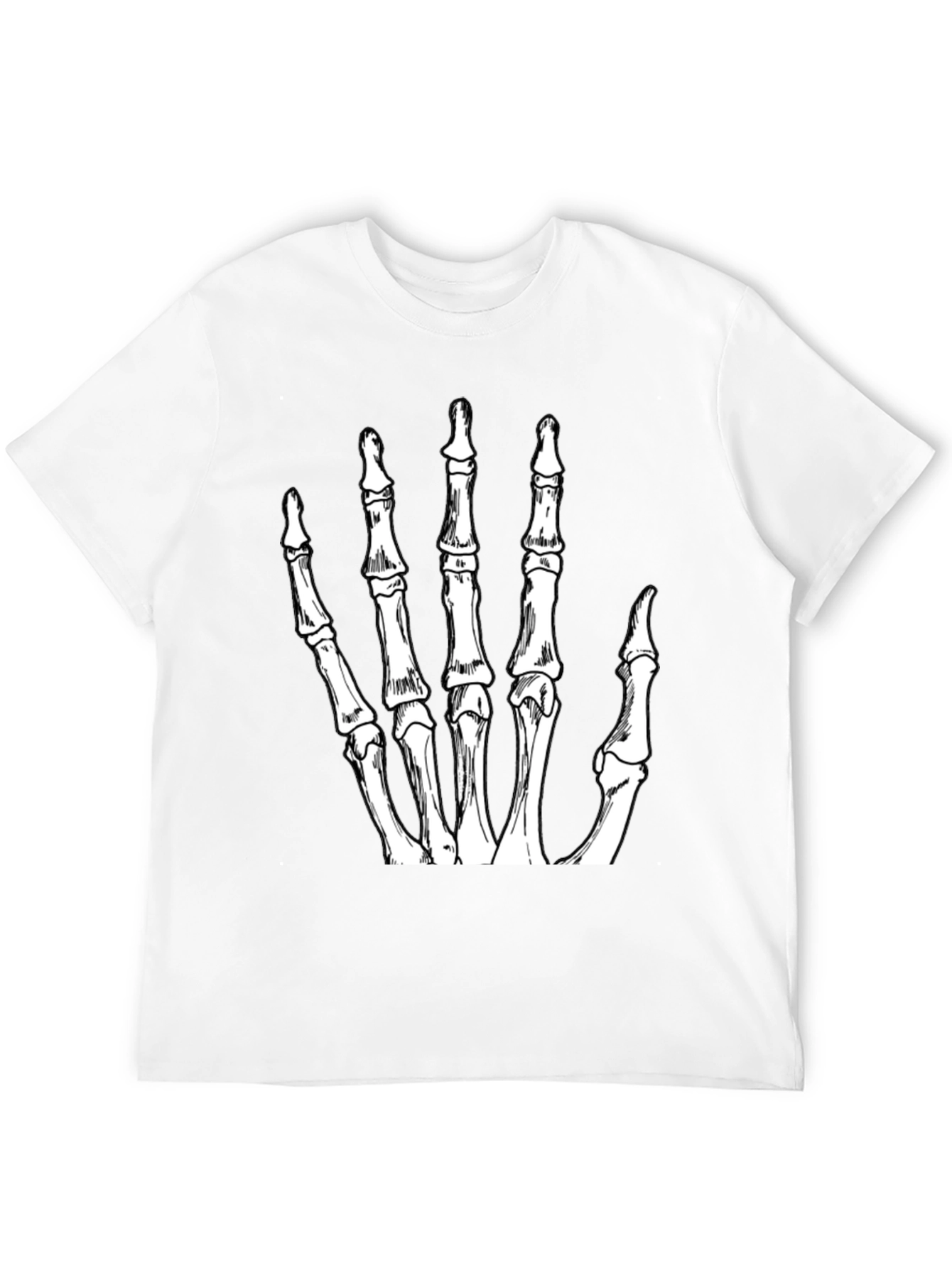 Skeleton Hand Graphic Tee - Black Crew Neck T-Shirt