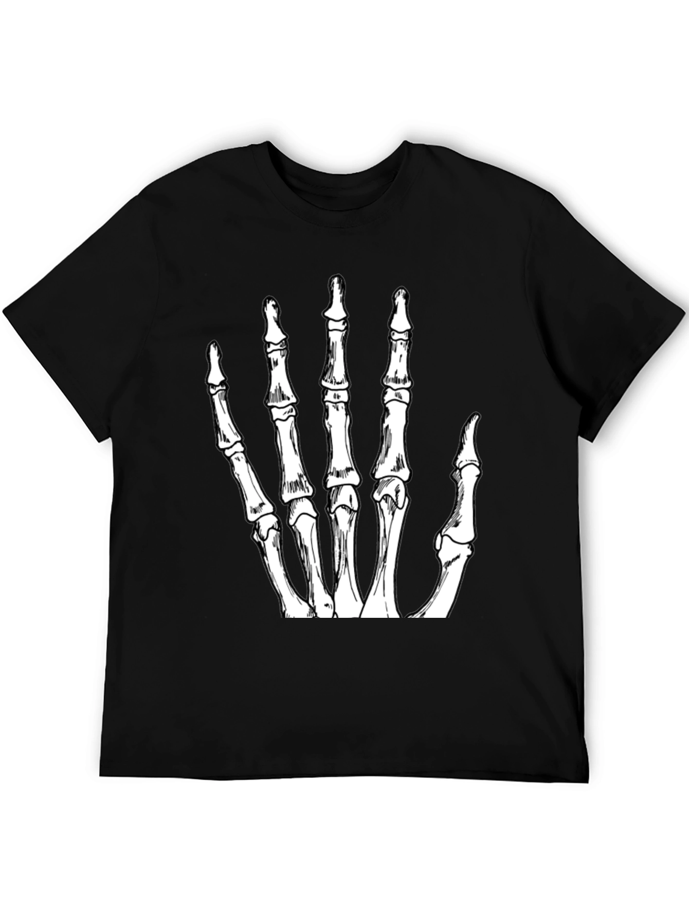 Skeleton Hand Graphic Tee - Black Crew Neck T-Shirt
