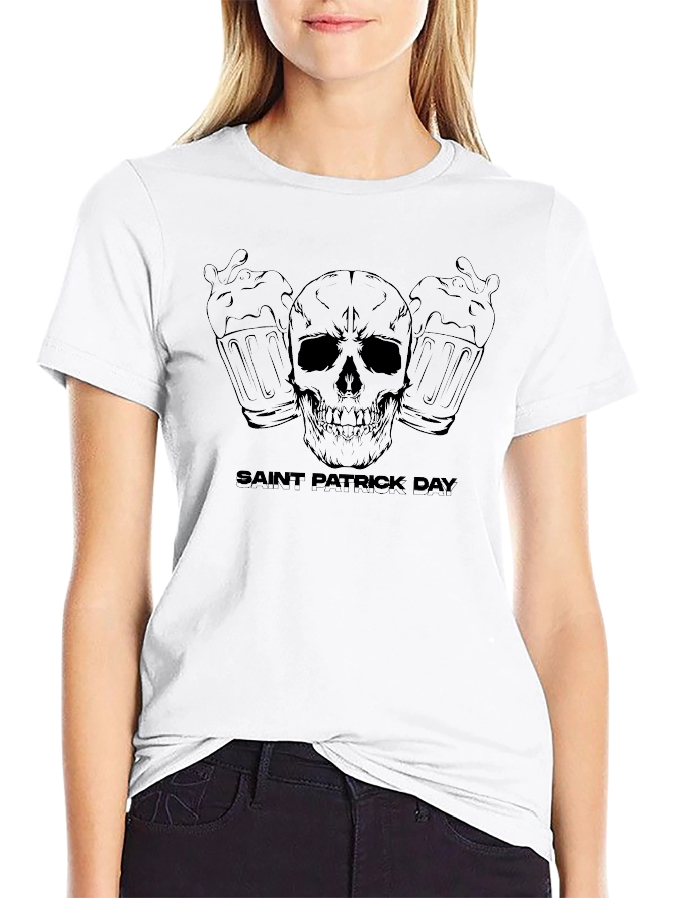 Saint Patricks Day Skull & Beer Graphic Tee