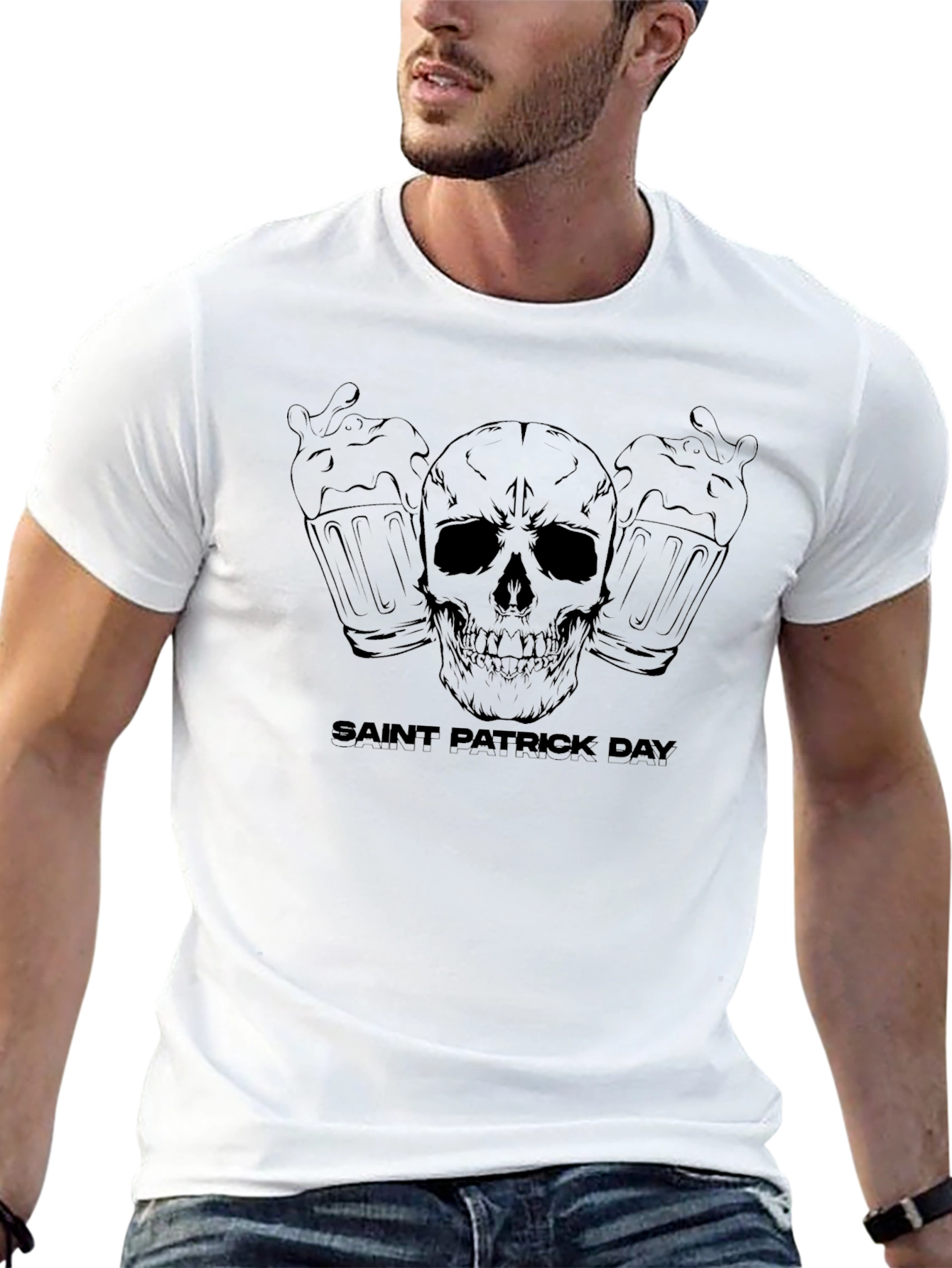 Saint Patricks Day Skull & Beer Graphic Tee