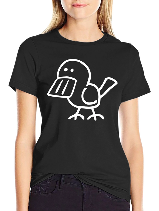 Whimsical Bird Graphic Tee - Black Cotton T-Shirt