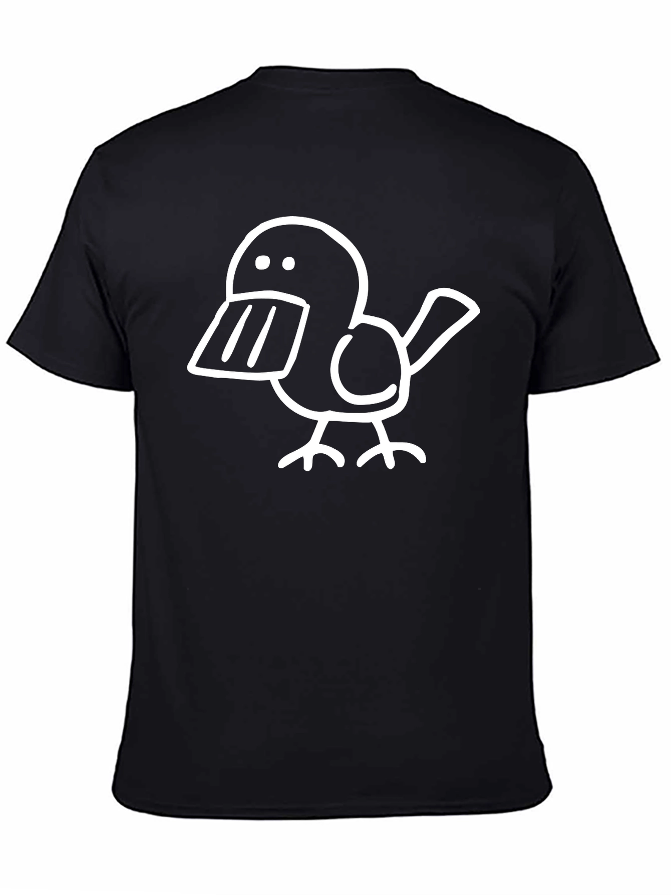 Whimsical Bird Graphic Tee - Black Cotton T-Shirt