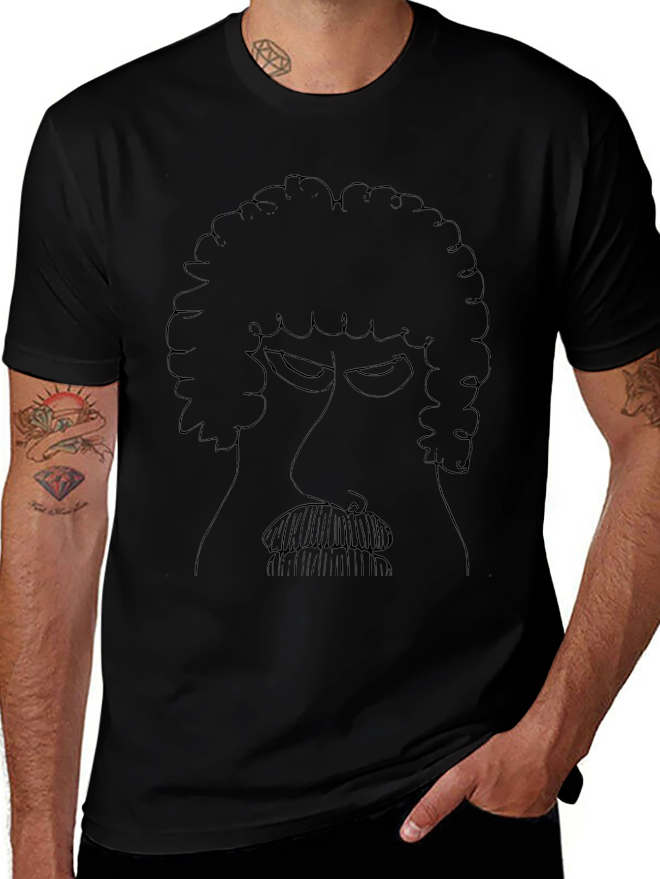 Retro Cartoon Face Black T-Shirt